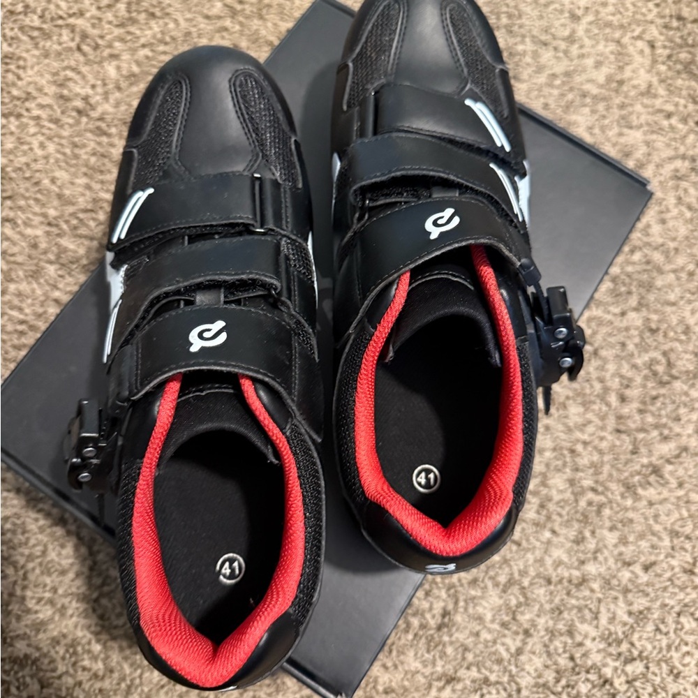 Peloton Black Cycling Shoes with Red Interior